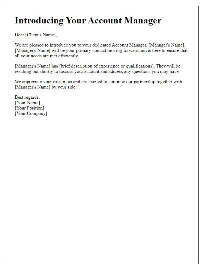 Letter template of introducing your assigned account manager.