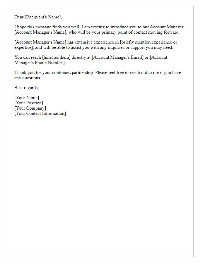 Letter template of linking you with our account manager representative.