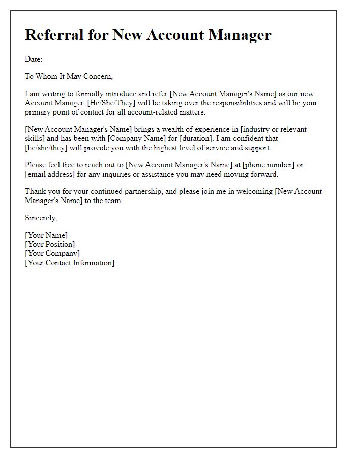 Letter template of referral for your new account manager.