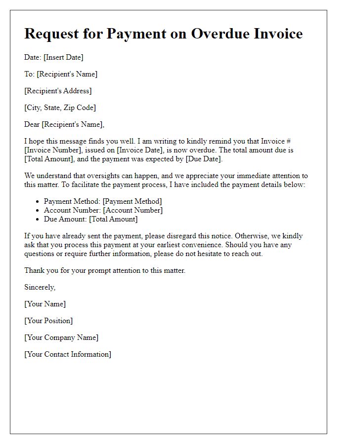 Letter template of request for payment on overdue invoice.