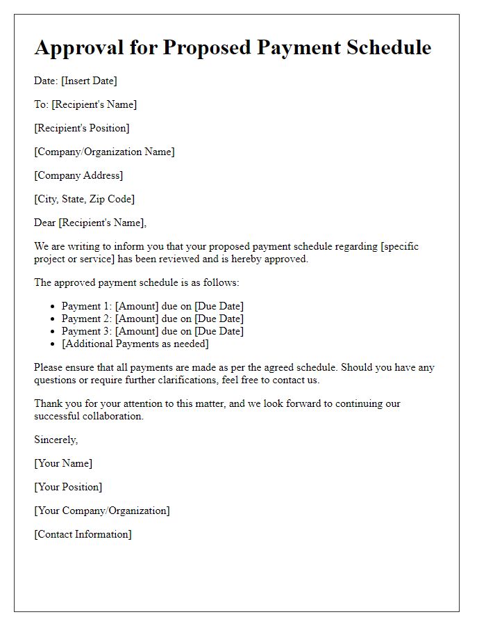 Letter template of Approval for Proposed Payment Schedule