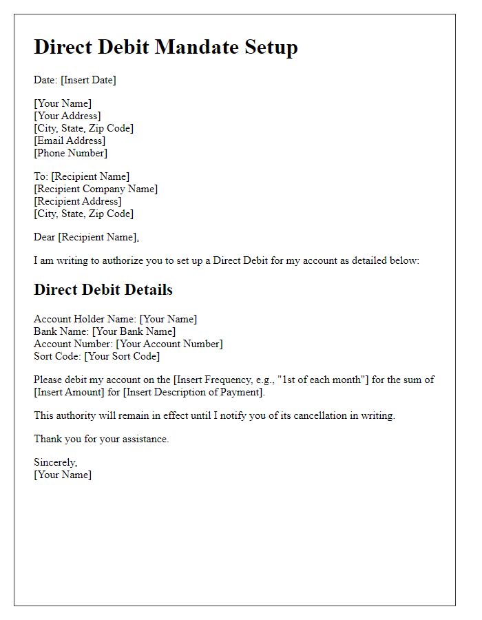 Letter template of Direct Debit Mandate Setup