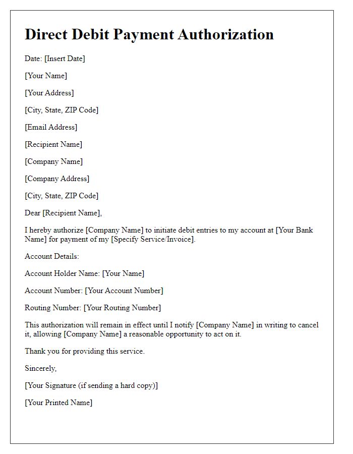 Letter template of Establishing Direct Debit Payments