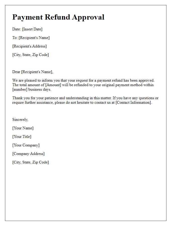 Letter template of Payment Refund Approval