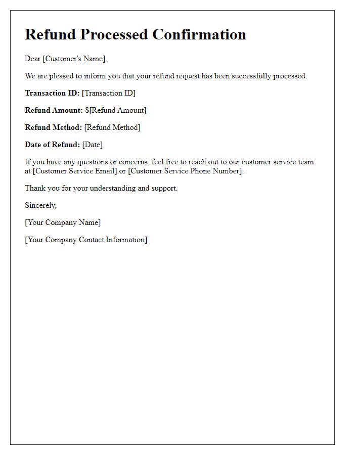 Letter template of Refund Processed Confirmation