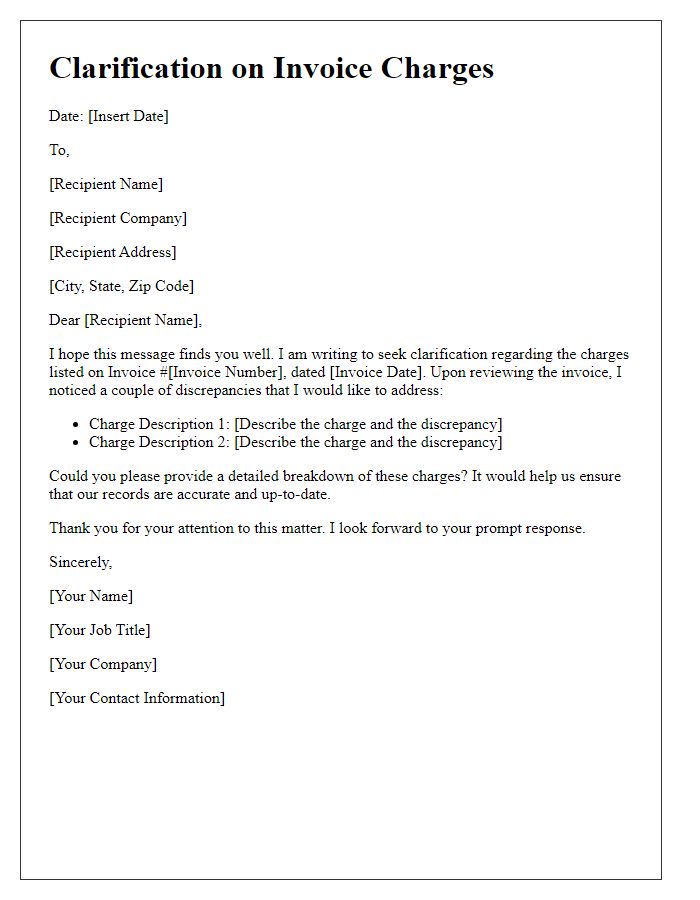 Letter template of Clarification on Invoice Charges