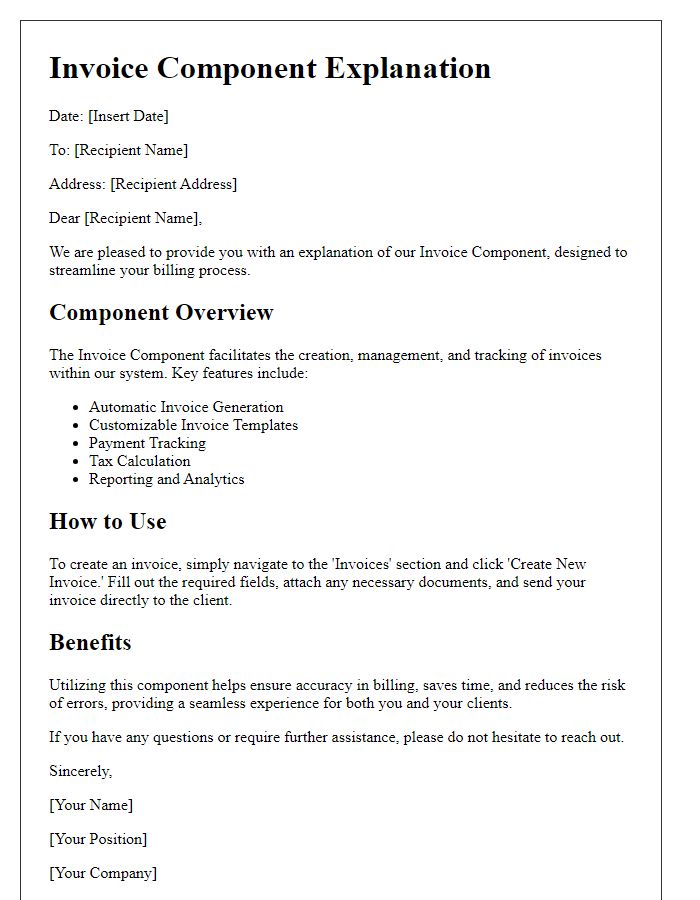 Letter template of Invoice Component Explanation