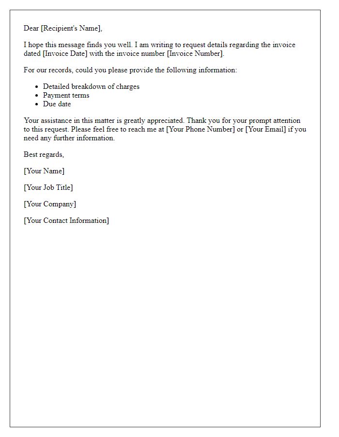 Letter template of Request for Invoice Details