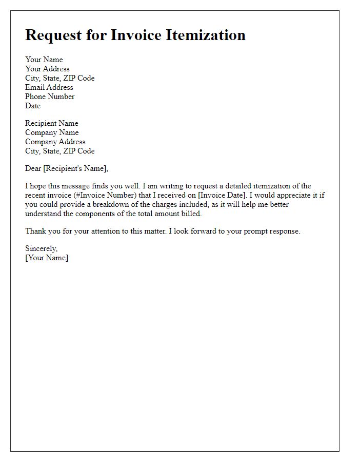 Letter template of Request for Invoice Itemization