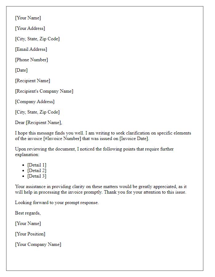 Letter template of Seeking Clarity on Invoice Elements