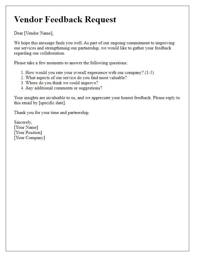 Letter template of vendor feedback collection