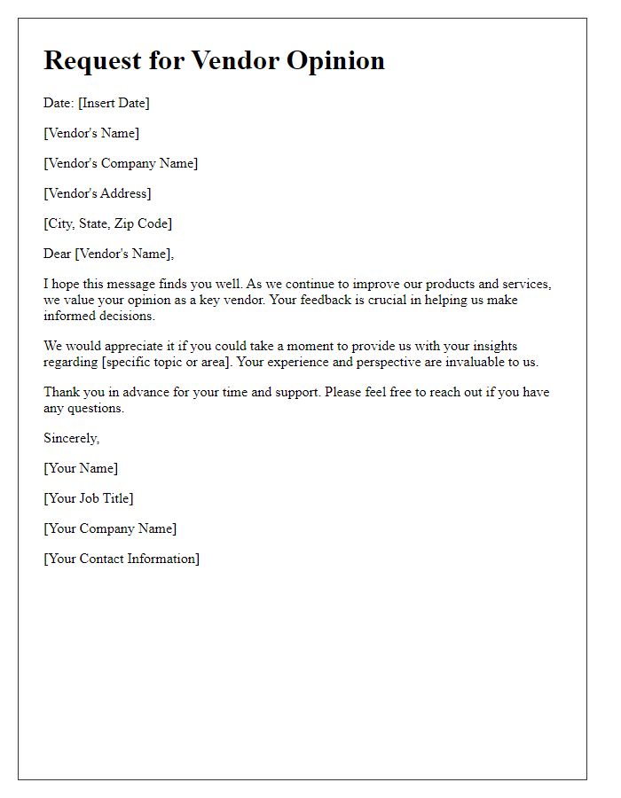 Letter template of vendor opinion request