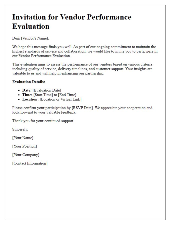 Letter template of vendor performance evaluation invitation