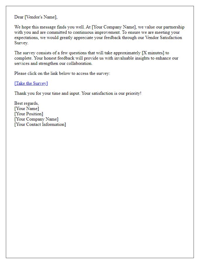 Letter template of vendor satisfaction survey request