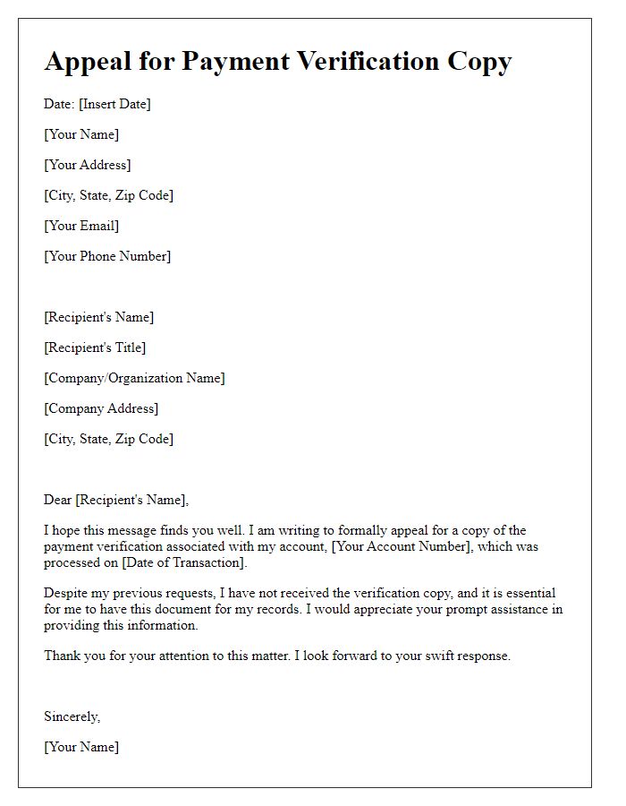 Letter template of appeal for payment verification copy.