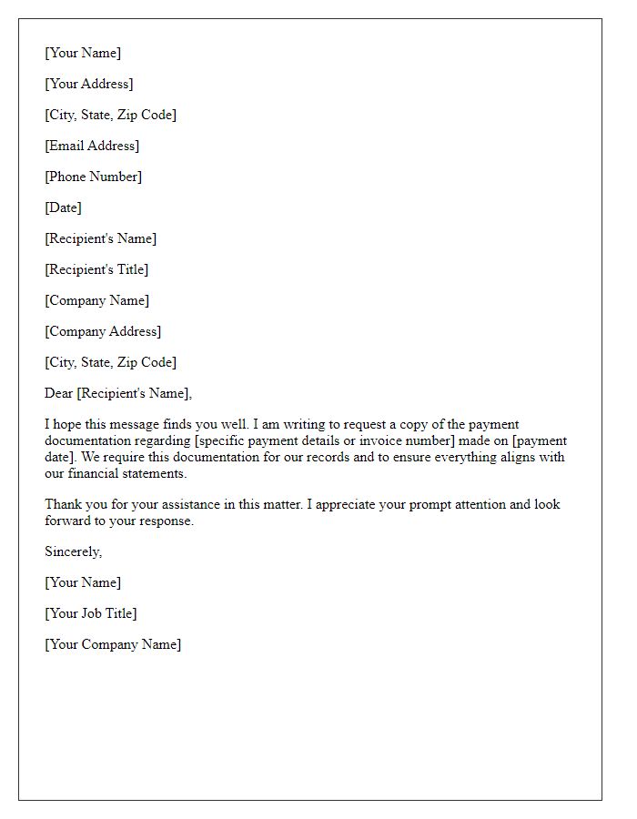 Letter template of inquiry for payment documentation copy.