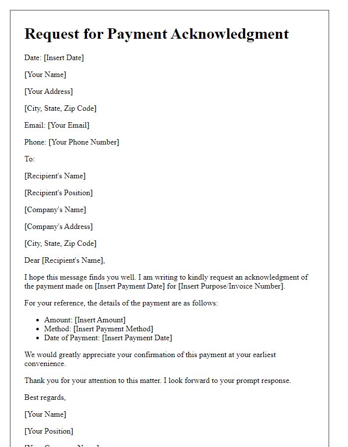 Letter template of request to obtain payment acknowledgment.