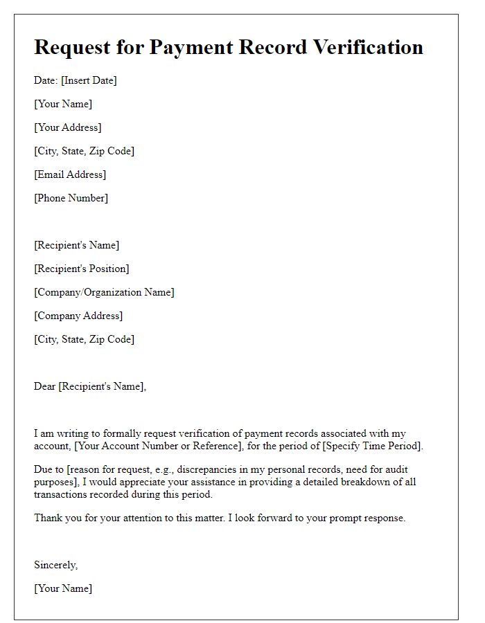 Letter template of request for payment record verification.