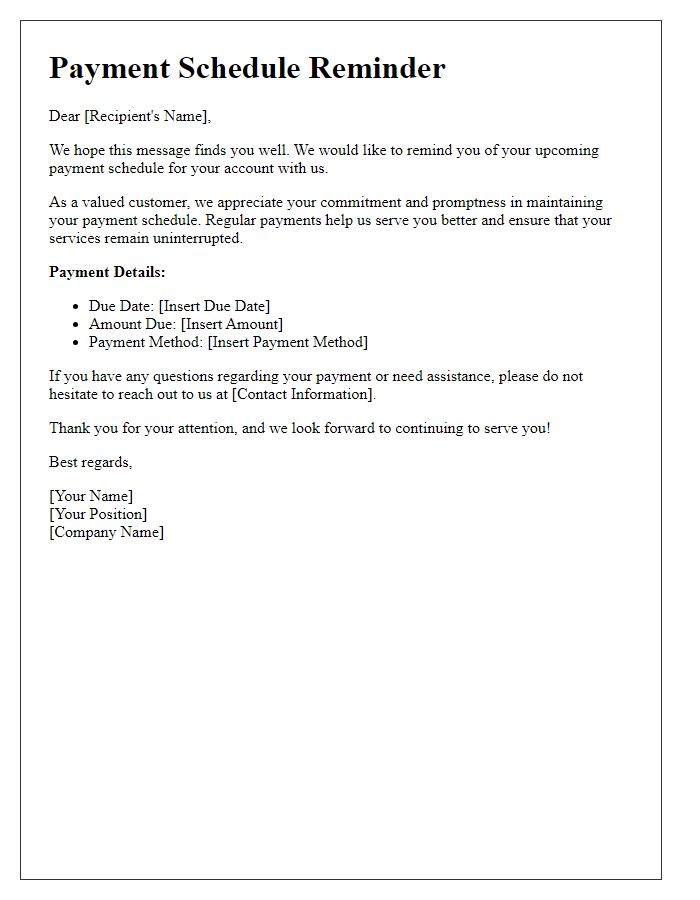 Letter template of motivating regular payment schedules.