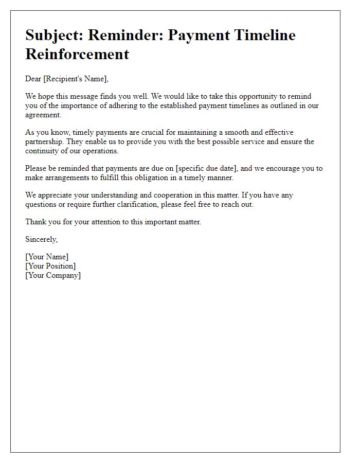 Letter template of reinforcing disciplined payment timelines.