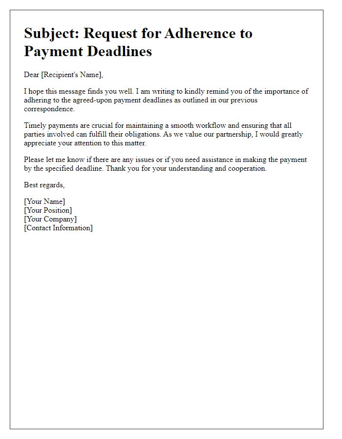 Letter template of requesting adherence to payment deadlines.