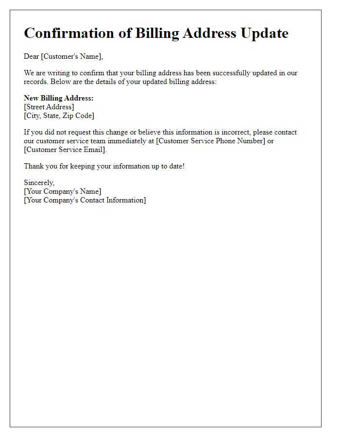 Letter template of confirmation for billing address update.