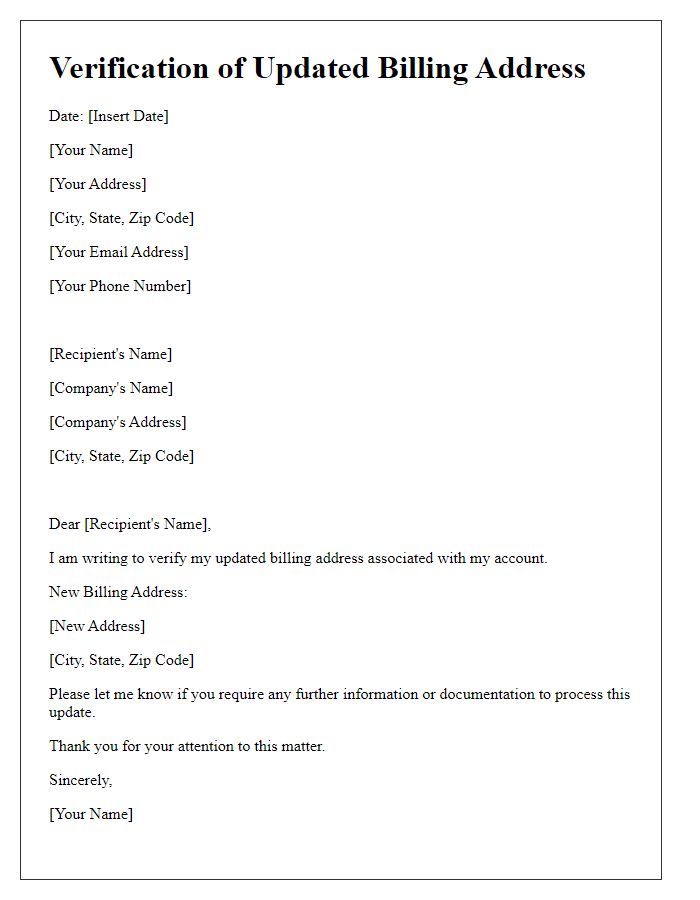 Letter template of verification of updated billing address.