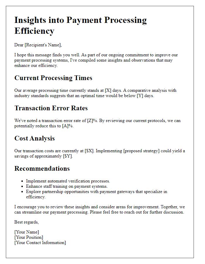 Letter template of insights into payment processing efficiency.