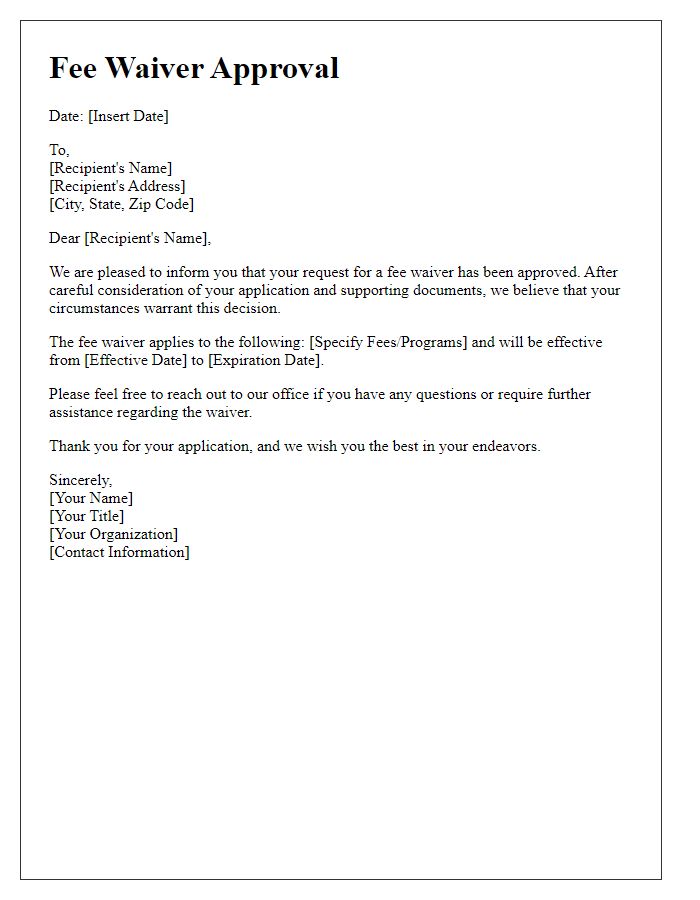 Letter template of Fee Waiver Approval