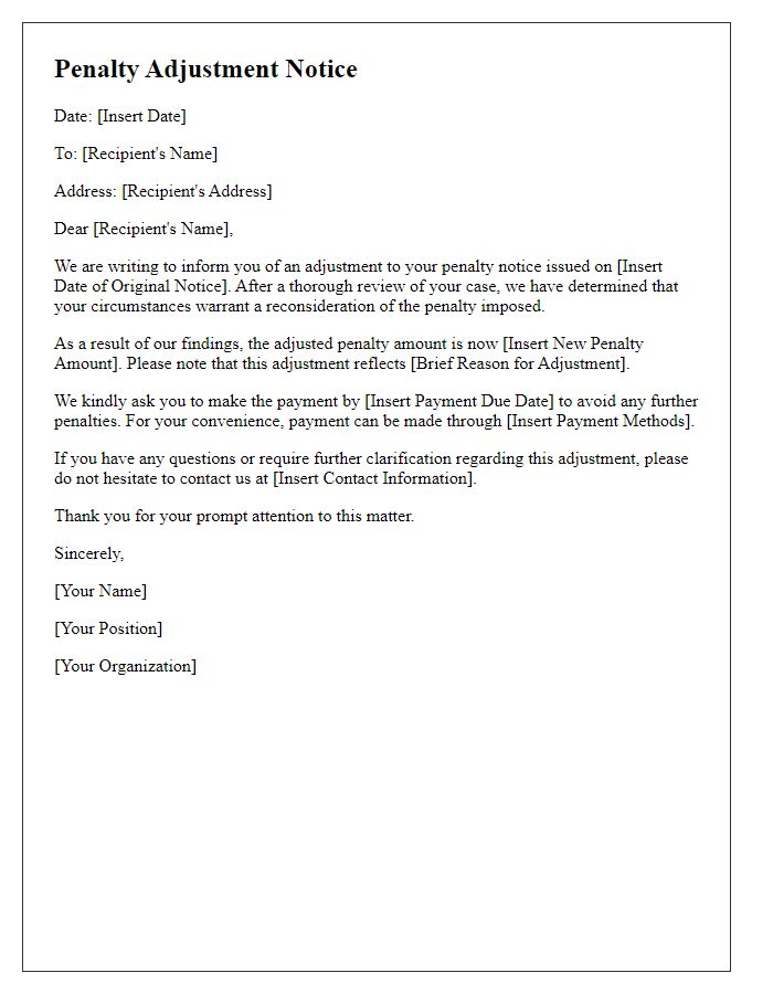 Letter template of Penalty Adjustment Notice