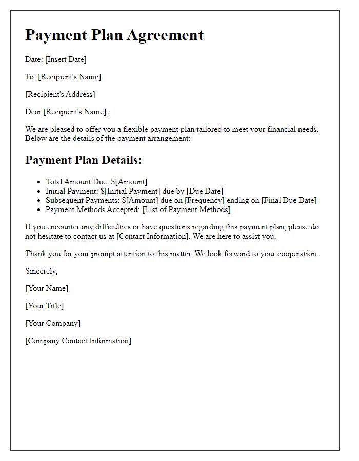 Letter template of payment plans designed for flexibility and ease.