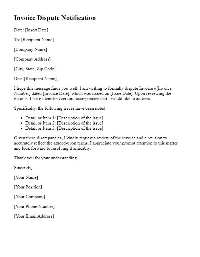 Letter template of Invoice Dispute Notification