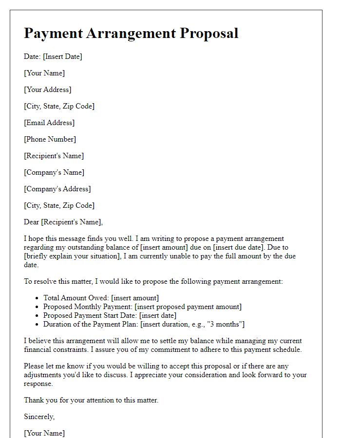 Letter template of Payment Arrangement Proposal