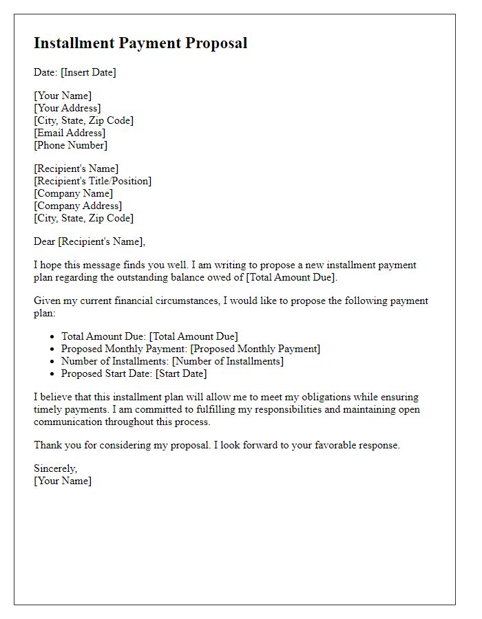 Letter template of installment payment proposal.