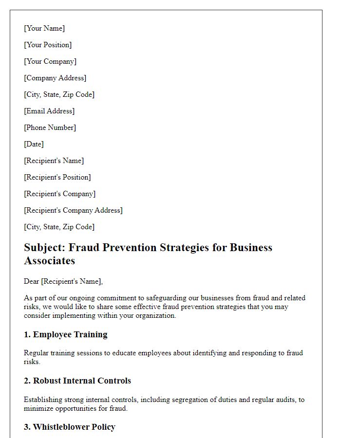 Letter template of fraud prevention strategies for business associates.