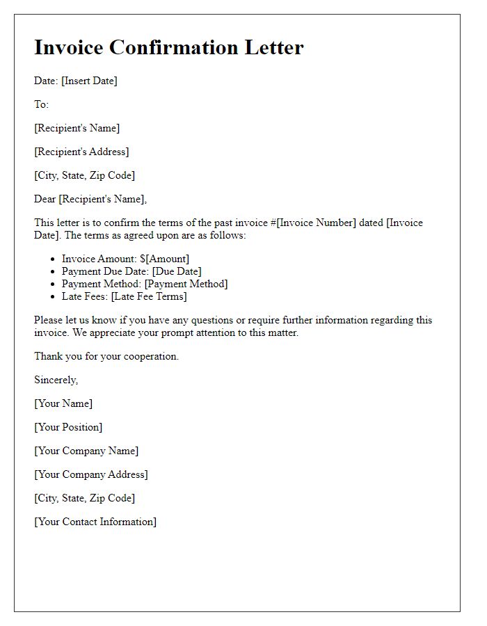 Letter template of confirmation for past invoice terms.