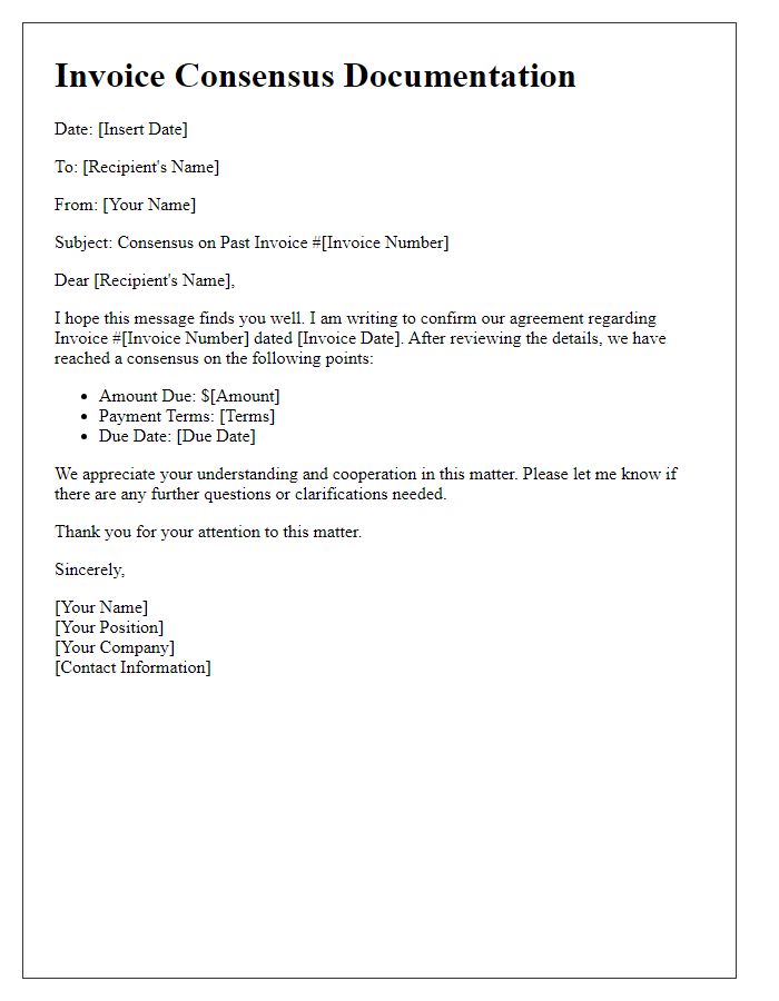 Letter template of documentation for past invoice consensus.