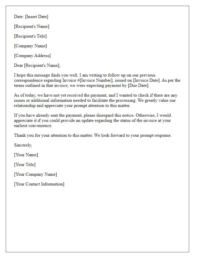 Letter template of follow-up regarding previous invoice conditions.