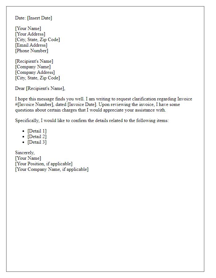 Letter template of request for clarification on past invoice understanding.