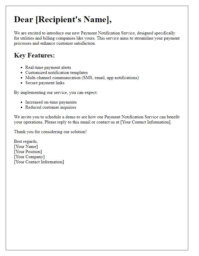 Letter template of sharing payment notification service for utilities and billing companies.