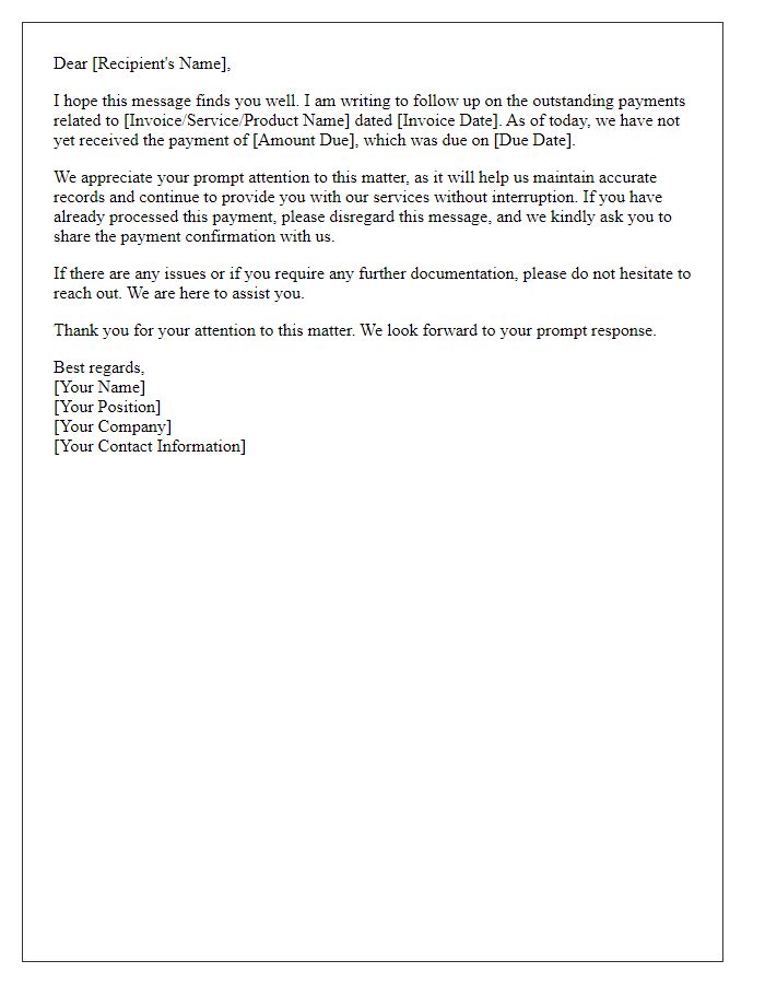 Letter template of payment reconciliation follow-up for unsettled payments.