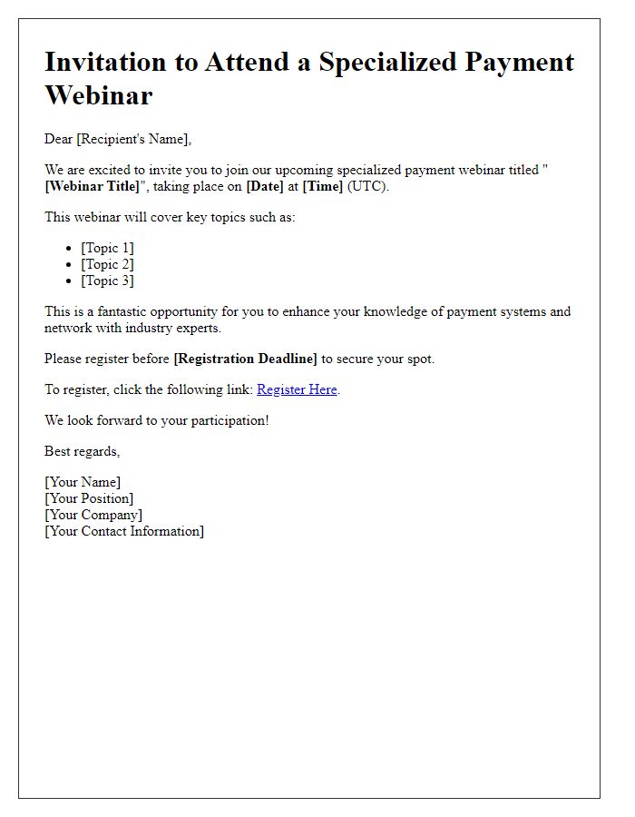 Letter template of opportunity to attend a specialized payment webinar.
