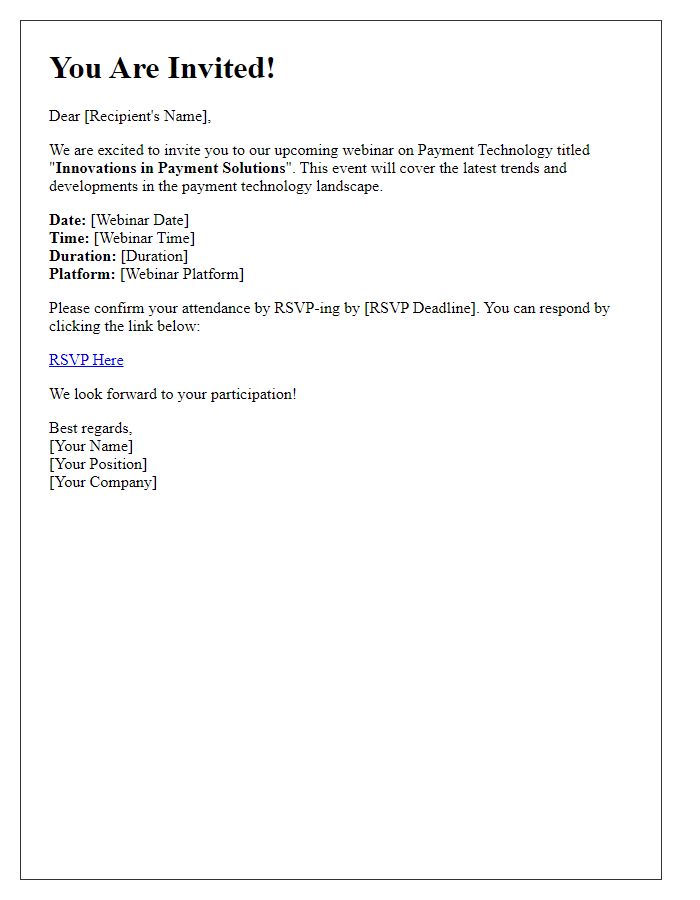 Letter template of RSVP invitation to a payment technology webinar.