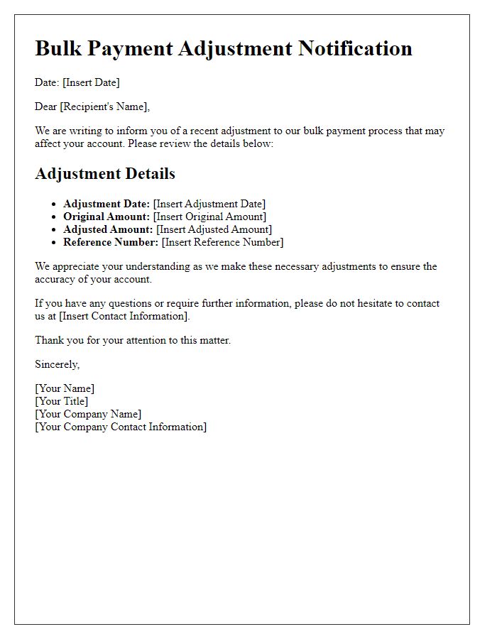 Letter template of bulk payment adjustment notification.