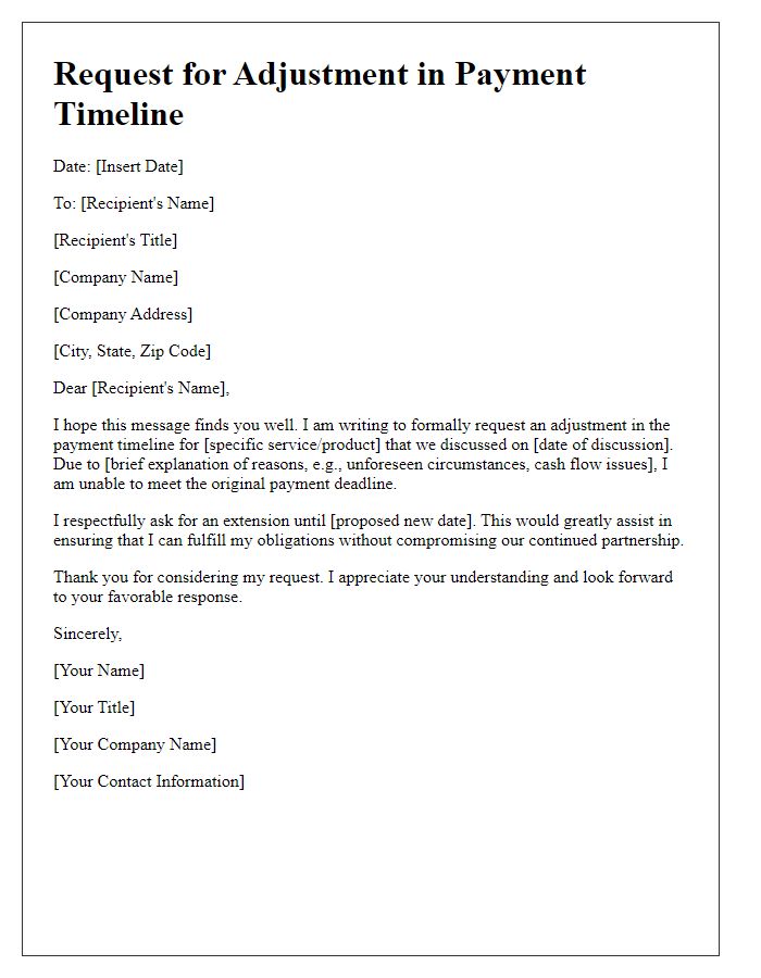 Letter template of request for adjustment in payment timeline.