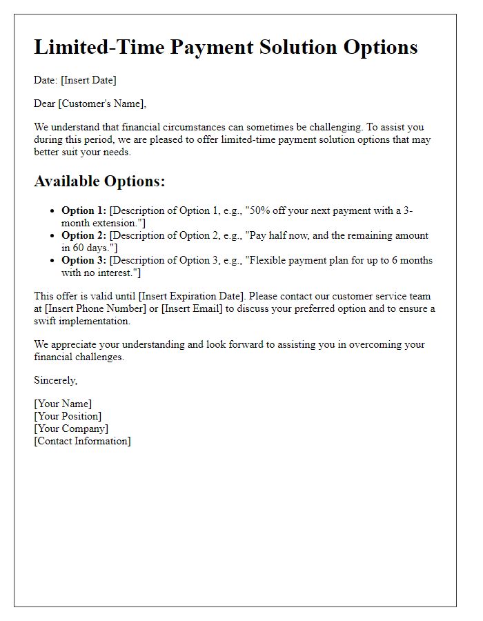 Letter template of limited-time payment solution options.