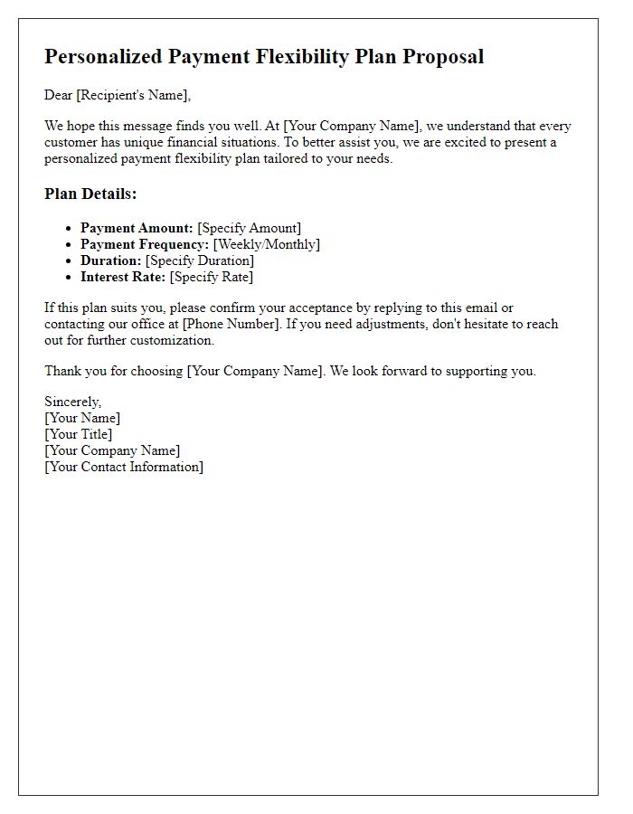 Letter template of personalized payment flexibility plans.