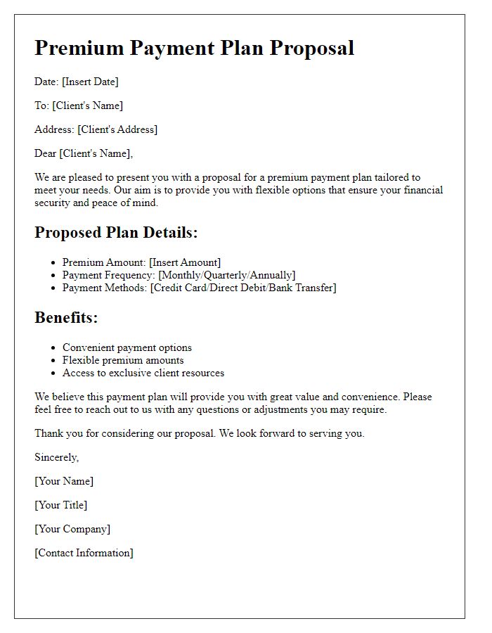 Letter template of premium payment plan proposal.