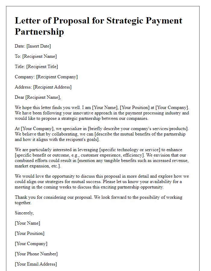 Letter template of strategic payment partnership proposals.