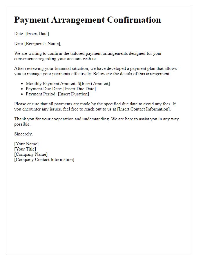 Letter template of tailored payment arrangements for your convenience.
